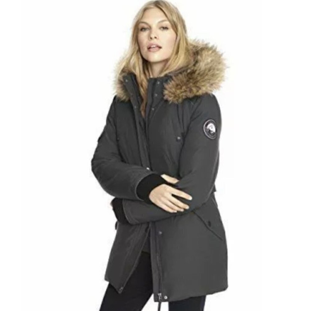 Women's Dark Gray Ski & Snow Parka with Faux Fur Hood